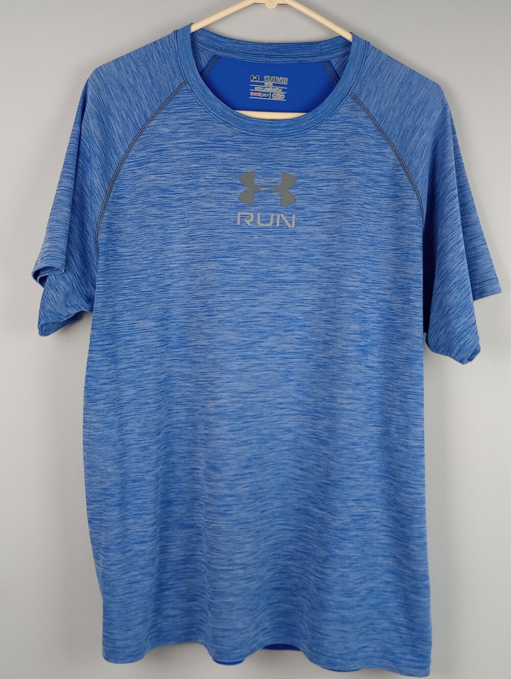 Under Armour Mens 2XL Blue Fitted HeatGear Raglan Short Sleeve Activewear Tshirt